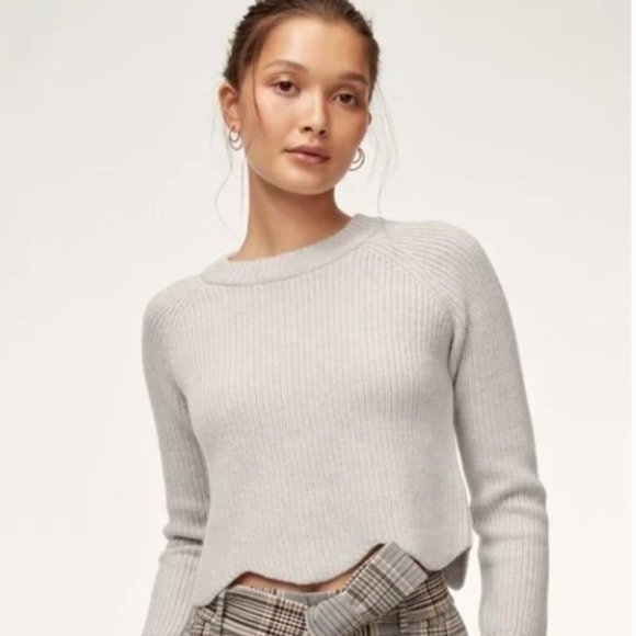 Aritzia Wilfred Cropped Ribbed Scalloped Hem Sweater Size XS - Picture 1 of 7